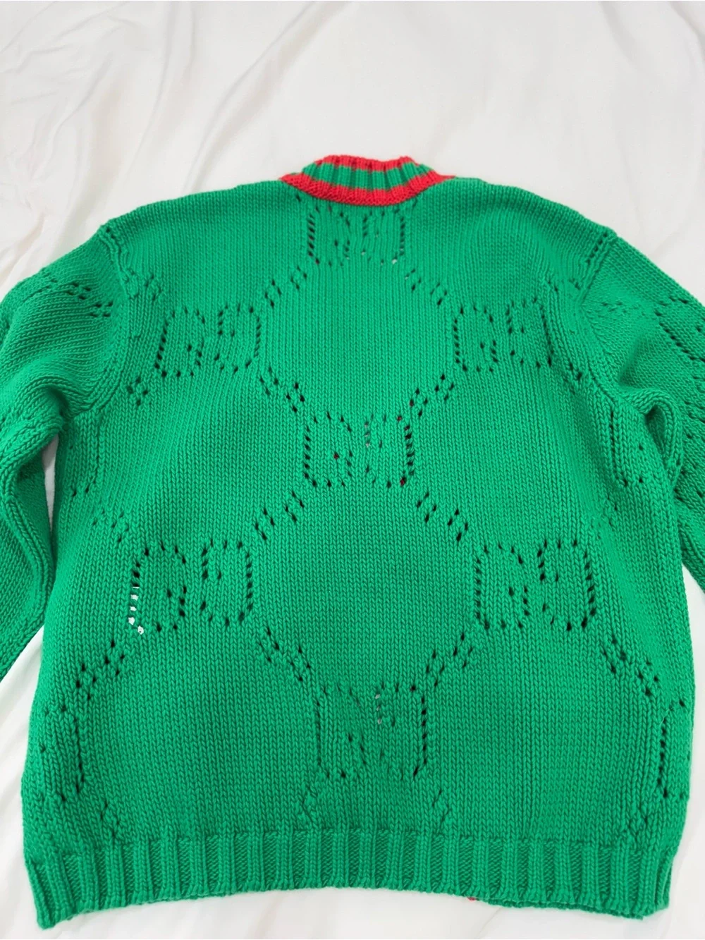 Gucci Green & Red Cotton Knit Cardigan Size L Made in Italy
